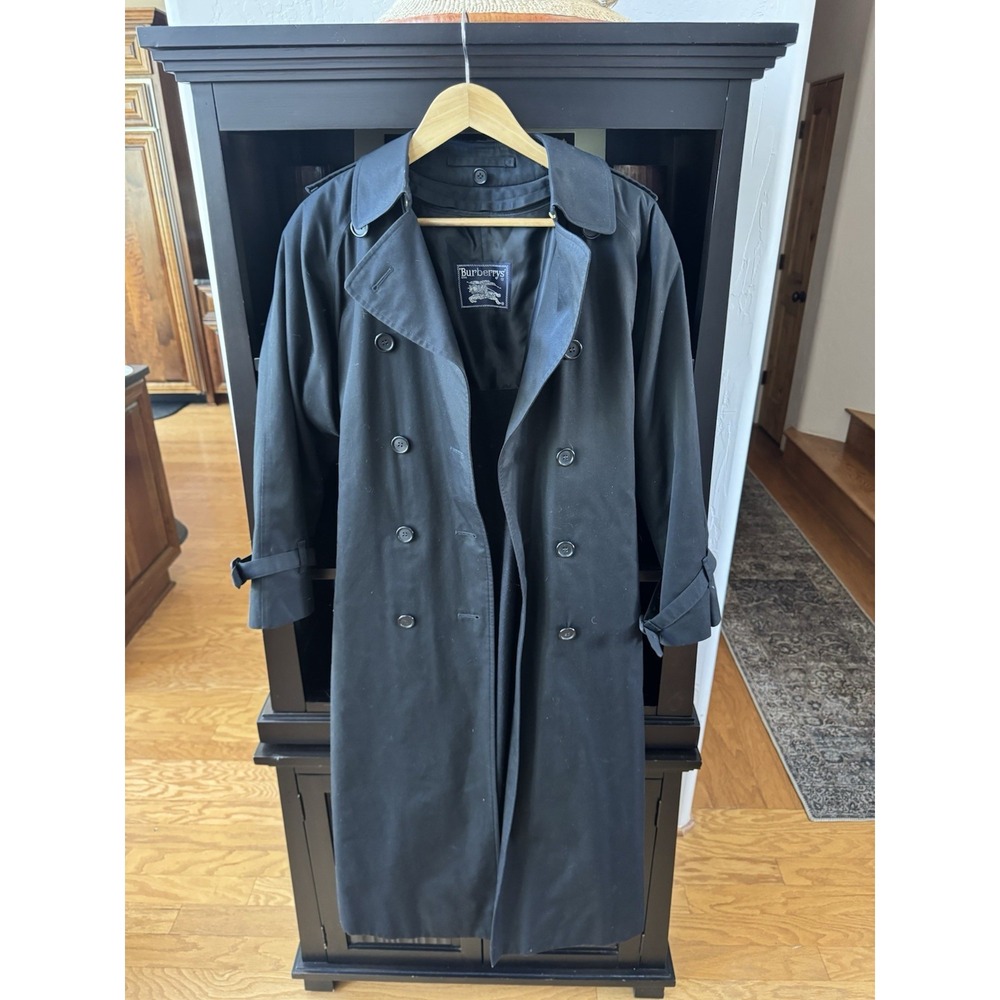 Vintage Burberry Trench Coat Size 6 XX-Long Black Wool Lined